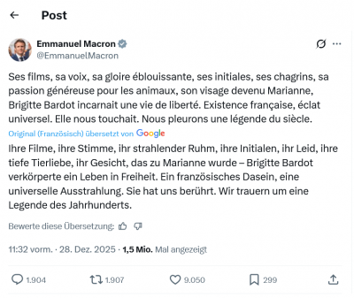 Screenshot 2025-12-29 at 19-19-35 (3) Emmanuel Macron auf X „Ses films sa voix sa gloire éblouissante ses initiales ses chagrins sa passion généreuse pour les animaux son visage devenu Marianne Brigitte Bardot incarnait une v[...].png