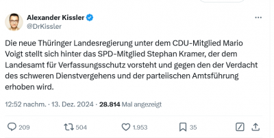 Screenshot 2024-12-13 at 20-46-05 Alexander Kissler auf X „Die neue Thüringer Landesregierung unter dem CDU-Mitglied Mario Voigt stellt sich hinter das SPD-Mitglied Stephan Kramer der dem Landesamt für Verfassungsschutz vorst[...].png